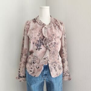 Vintage Pendleton Light Pink Floral Secretary Blouse Long Sleeve Romantic M